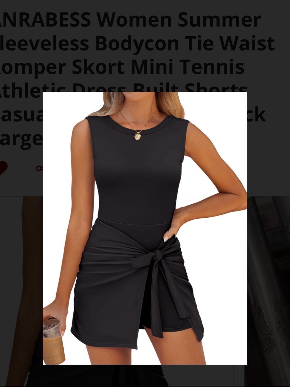 Sleeveless Black Tie-Waist Bodycon Skort Dress Large